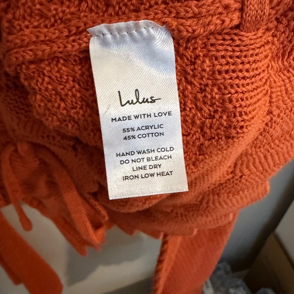 Lulus Total Frills Rust Orange Knit Drawstring Cropped Sweater Top - Picture 10 of 10